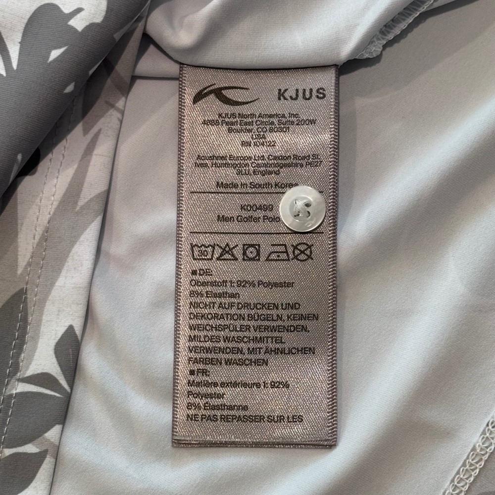 KJUS Men Golfer Polo Mens 52 Large Grey Tropical Leaf Print UPF 50+‎ Preppy New - Picture 7 of 8